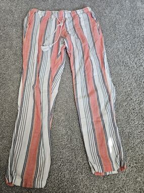 Loft Striped Drawstring Lounge Pants in Coral and White